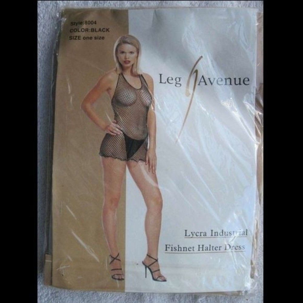 Black 1 Size Lycra Industrial Fishnet Halter Dress Leg Avenue Fish Net Tank Sexy